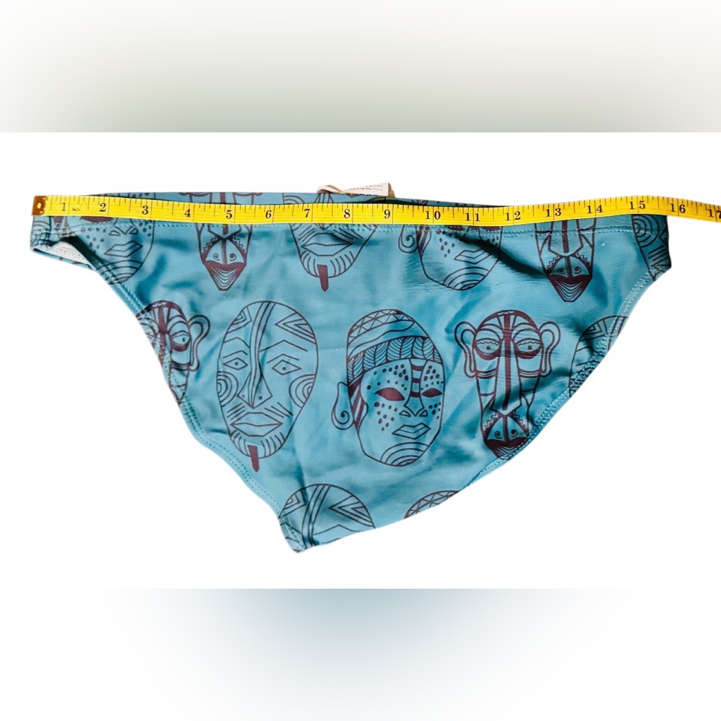 Nwt Size L Men’s Swim Briefs Poolside Rites Teal Totem Fun Cheeky Adjustable — image 7 of 8